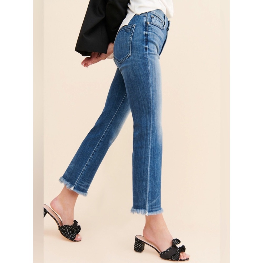 AYR The Bomb Pop High Rise Straight Leg Cropped Raw Hem Jeans Blue Size 33